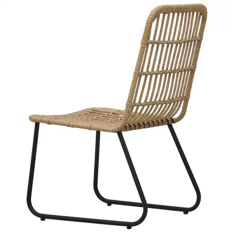 vidaXL Essgarnitur Eiche und schwarzes Polyrattan, pulverbeschichteter Stahl, Glas
