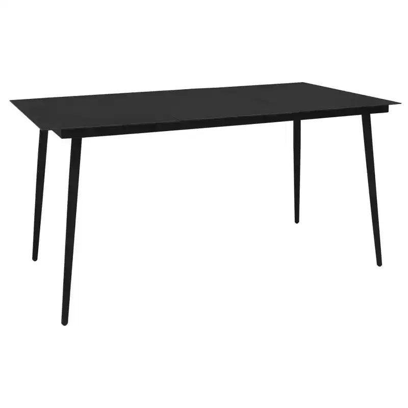 vidaXL Essgarnitur Eiche und schwarzes Polyrattan, pulverbeschichteter Stahl, Glas