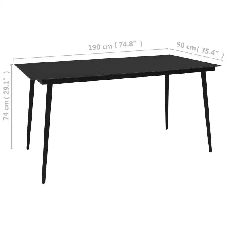 vidaXL Essgarnitur Eiche und schwarzes Polyrattan, pulverbeschichteter Stahl, Glas