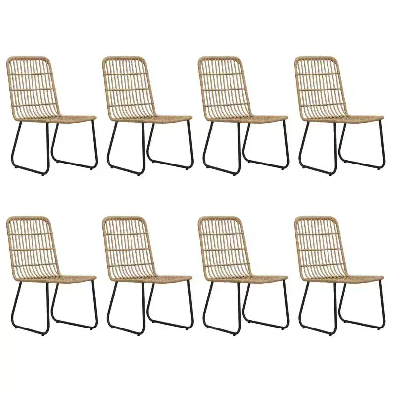 vidaXL Essgarnitur Eiche und schwarzes Polyrattan, pulverbeschichteter Stahl, Glas