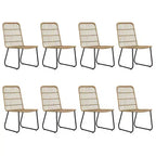 vidaXL Essgarnitur Eiche und schwarzes Polyrattan, pulverbeschichteter Stahl, Glas
