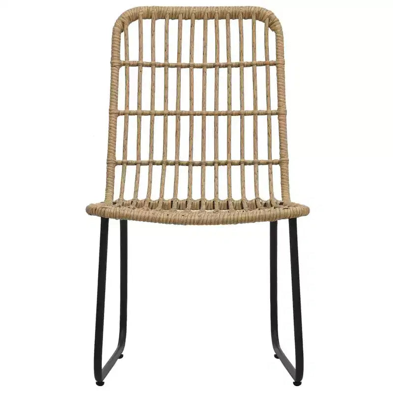 vidaXL Essgarnitur Eiche und schwarzes Polyrattan, pulverbeschichteter Stahl, Glas