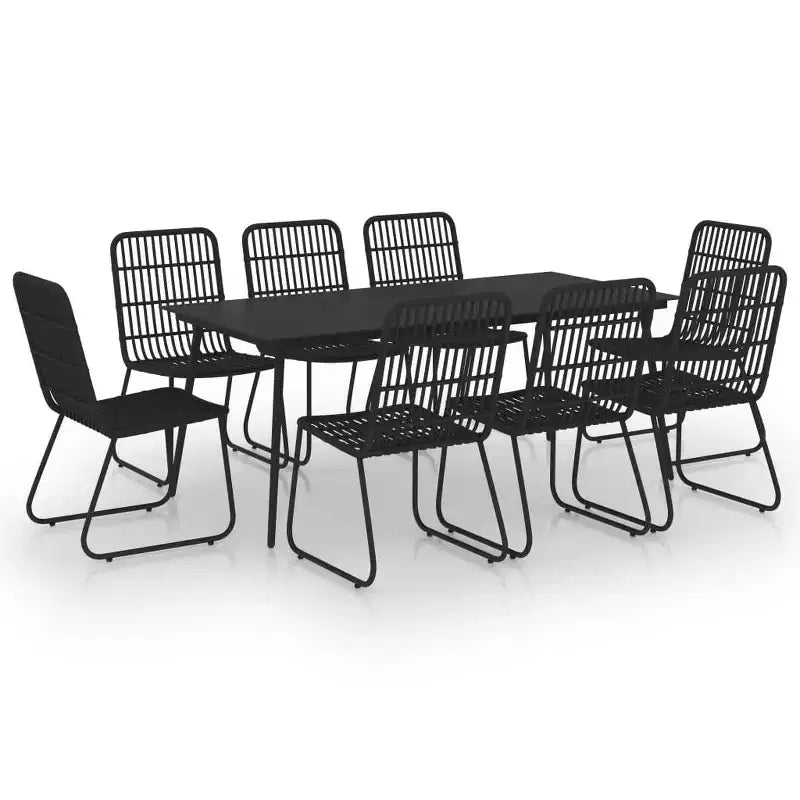 vidaXL Dining Set Black Poly rattan, powder-coated steel, glass Large