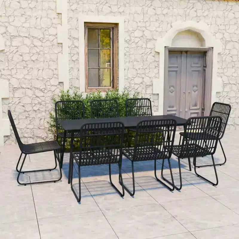 vidaXL Essgruppe Schwarz Polyrattan, pulverbeschichteter Stahl, Glas Groß