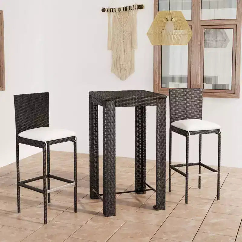vidaXL Garten-Bar-Set Schwarz PE-Rattan, pulverbeschichteter Stahl, Polyester