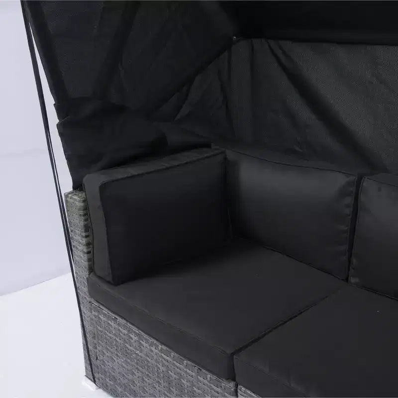 GDFStudio Solio Modernes 7-teiliges Garten-Sofa-Set aus Eisen und PE-Rattan mit ausziehbarem Sonnendach und waschbaren Kissen