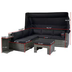 GDFStudio Solio Modernes 7-teiliges Garten-Sofa-Set aus Eisen und PE-Rattan mit ausziehbarem Sonnendach und waschbaren Kissen