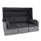 GDFStudio Solio Modernes 7-teiliges Garten-Sofa-Set aus Eisen und PE-Rattan mit ausziehbarem Sonnendach und waschbaren Kissen