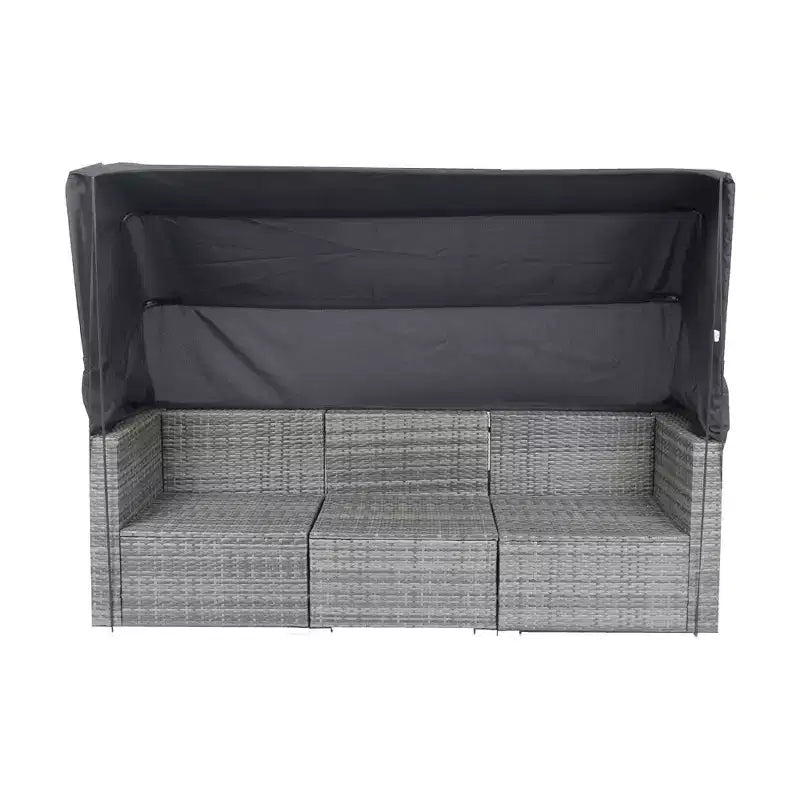 GDFStudio Solio Modernes 7-teiliges Garten-Sofa-Set aus Eisen und PE-Rattan mit ausziehbarem Sonnendach und waschbaren Kissen