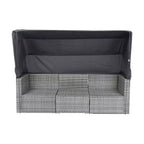 GDFStudio Solio Modernes 7-teiliges Garten-Sofa-Set aus Eisen und PE-Rattan mit ausziehbarem Sonnendach und waschbaren Kissen