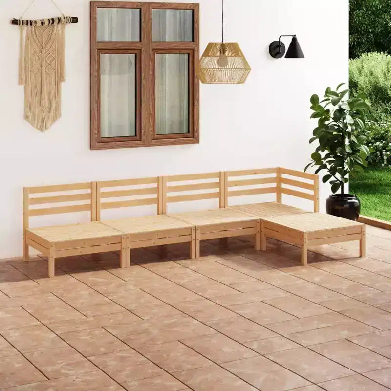 vidaXL Garten-Lounge-Set Natur Pinie Massives Kiefernholz Fünfteilig Modulär