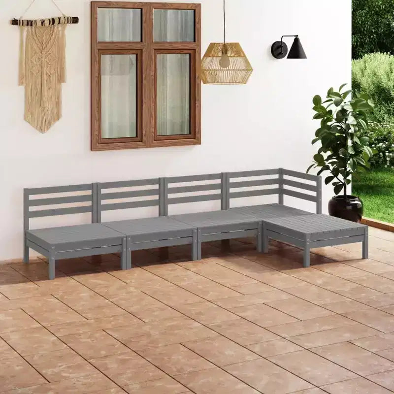 vidaXL Garten-Lounge-Set Natur Pinie Massives Kiefernholz Fünfteilig Modulär