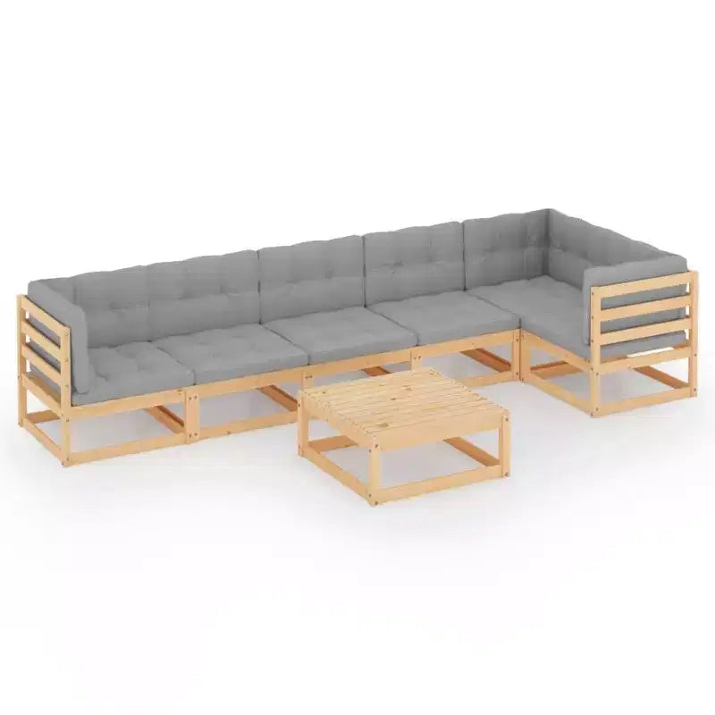 vidaXL Garden Lounge Set Gray, Pine Solid Pine Wood, Polyester Large