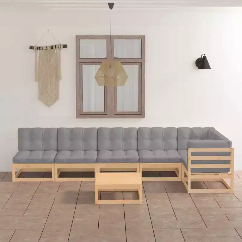 vidaXL Garten Lounge Set Grau, Kiefer Massivholz, Polyester Groß