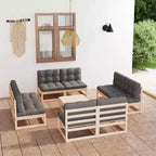 vidaXL Garten-Lounge-Set Grau Massives Kiefernholz, 100 % Polyester 9-teilig