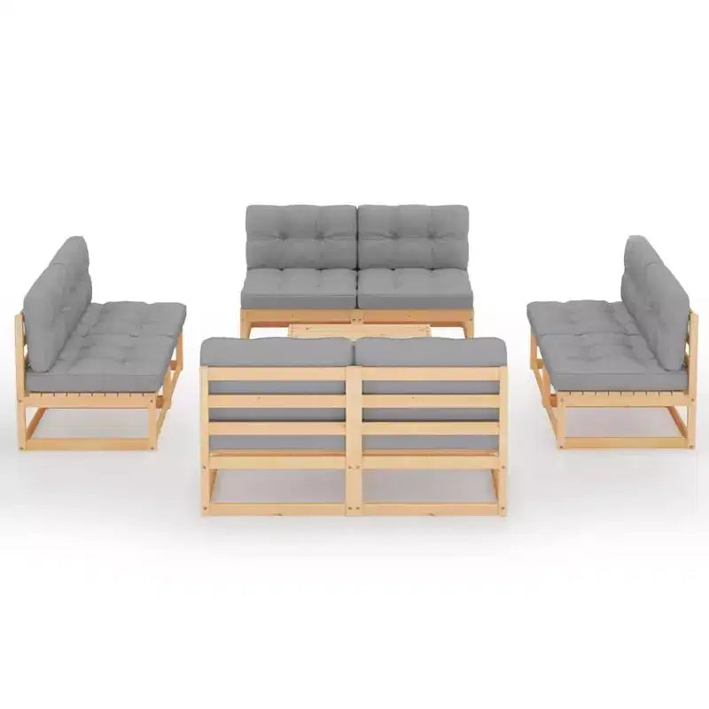 vidaXL Garten-Lounge-Set Grau Massives Kiefernholz, 100 % Polyester 9-teilig