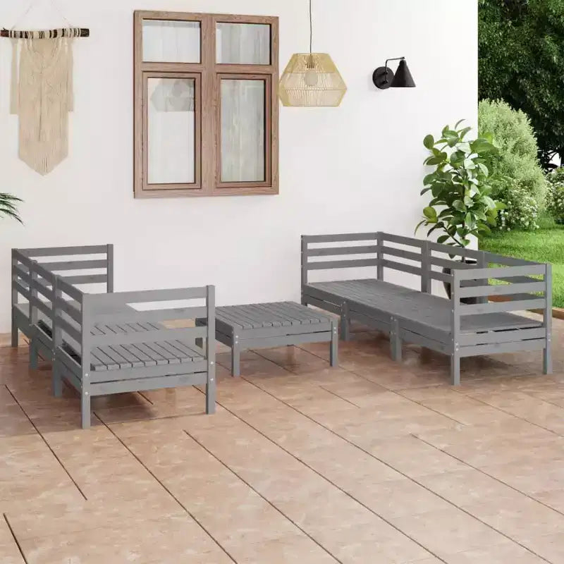 vidaXL Garten-Lounge-Set Grau Massives Kiefernholz Modulares Garten-Lounge-Set