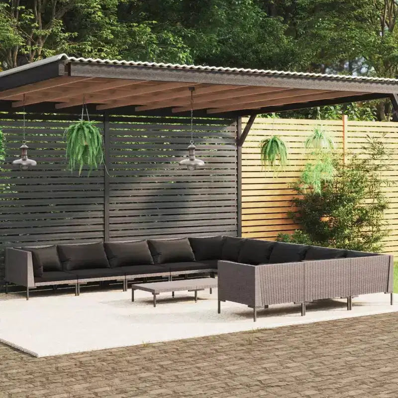 vidaXL Garten-Lounge-Set Dunkelgrau Pulverbeschichteter Stahl Groß