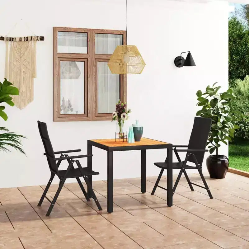 vidaXL Essgruppe Schwarz und Braun Polyrattan, WPC, Aluminium Kompakt