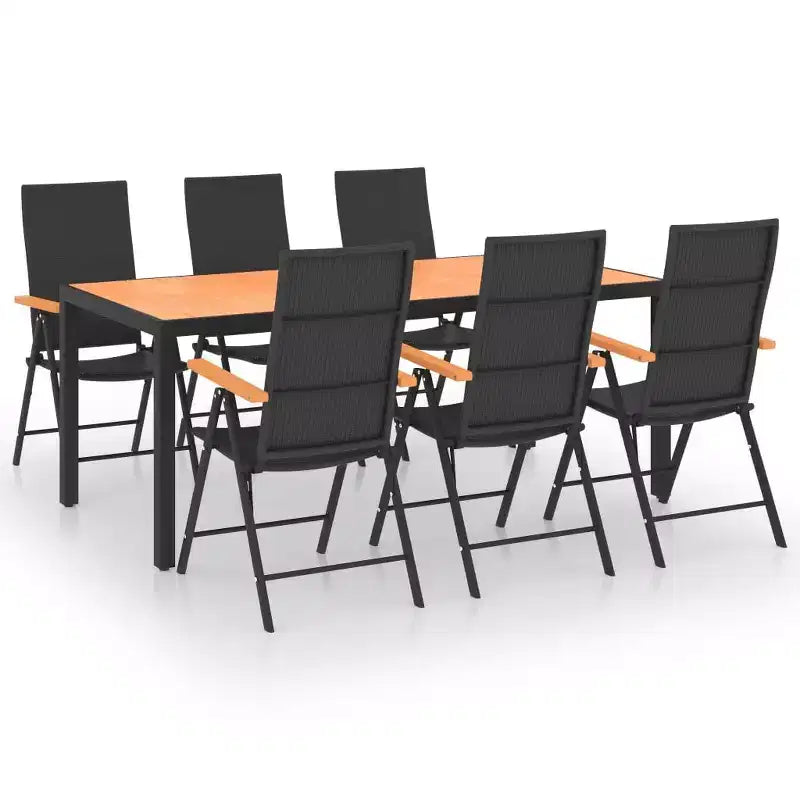 vidaXL Dining Set Black and Brown Aluminum Frame, PE Rattan, WPC Large