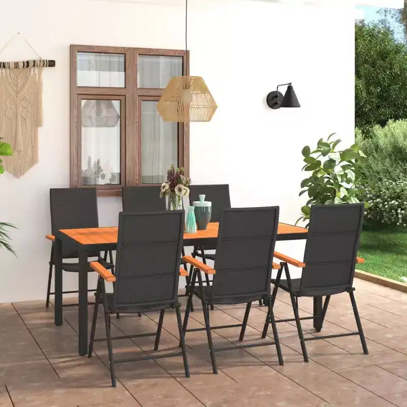 vidaXL Essgruppe Schwarz und Braun Aluminiumgestell, Polyrattan, WPC Groß