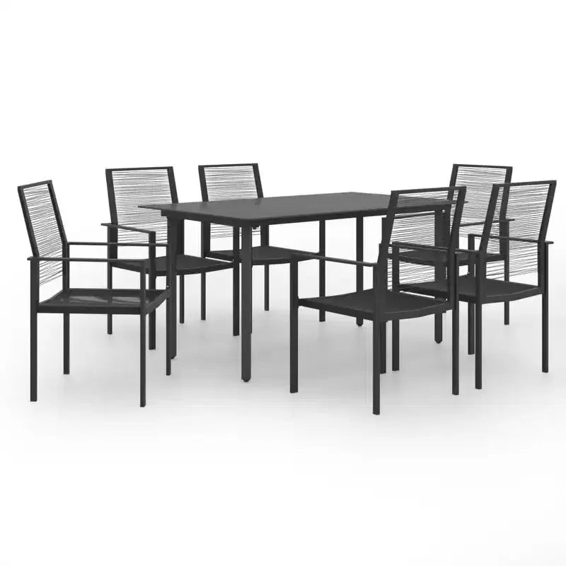 vidaXL Dining Set Black Glass, Powder-Coated Steel, PVC Rattan 7-piece set