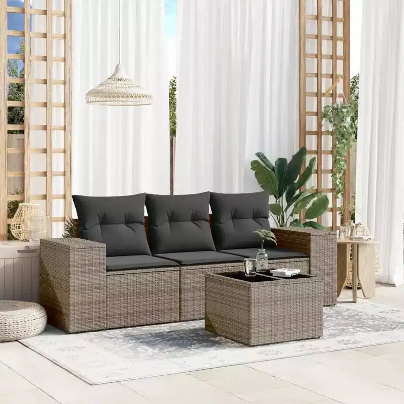 vidaXL Garten-Sofa-Set Grau Polyrattan Großes Modulares Garten-Loungeset