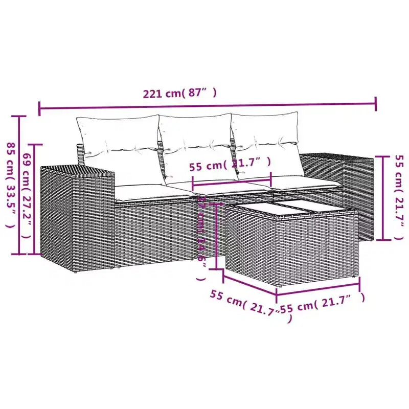 vidaXL Garten-Sofa-Set Grau Polyrattan Großes Modulares Garten-Loungeset