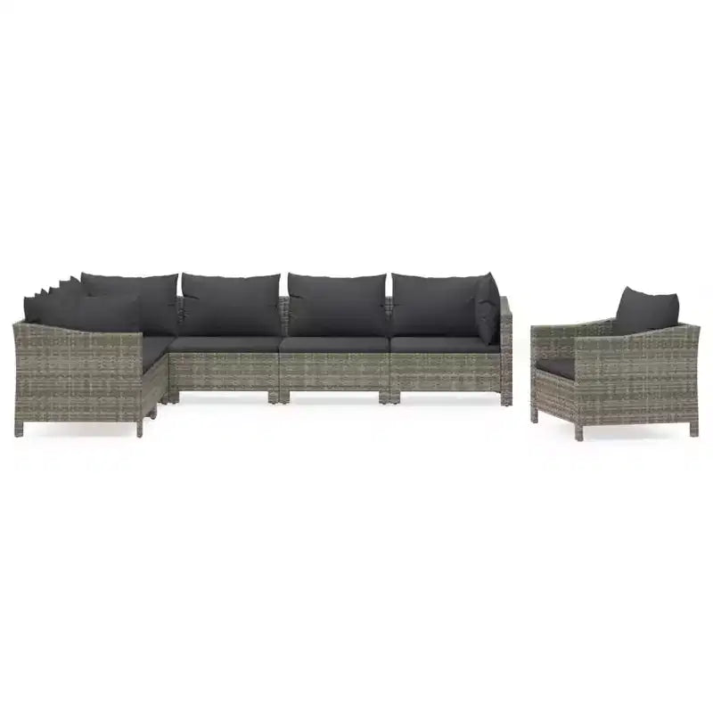 vidaXL Garden Lounge Set Grey PE rattan, powder-coated steel, fabric
