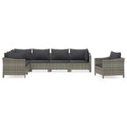 vidaXL Garden Lounge Set Grey PE rattan, powder-coated steel, fabric