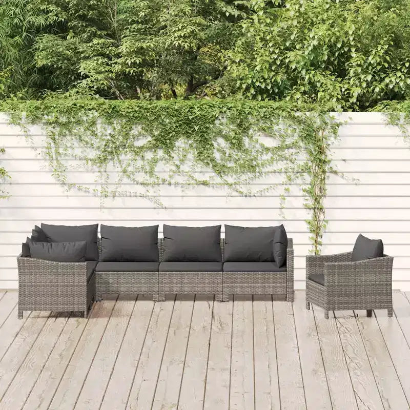 vidaXL Garten-Lounge-Set Grau Polyrattan, pulverbeschichteter Stahl, Stoff