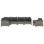 vidaXL Garten-Lounge-Set Grau Polyrattan, pulverbeschichteter Stahl, Stoff