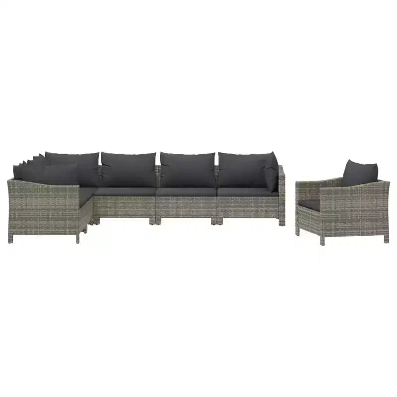 vidaXL Garten-Lounge-Set Grau Polyrattan, pulverbeschichteter Stahl, Stoff