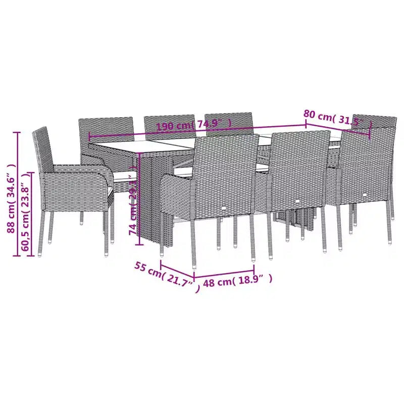 vidaXL Garten Essgruppe Grau Polyrattan UV-beständige Materialien