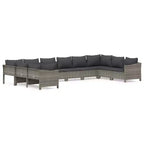 vidaXL Garden Lounge Set Grey PE Wicker, Powder-Coated Steel, Polyester