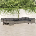 vidaXL Garten Loungeset Grau PE-Rattan, pulverbeschichteter Stahl, Polyester