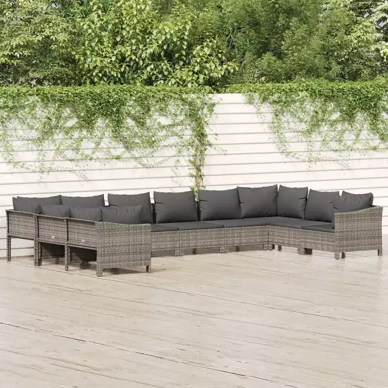 vidaXL Garten Loungeset Grau PE-Rattan, pulverbeschichteter Stahl, Polyester