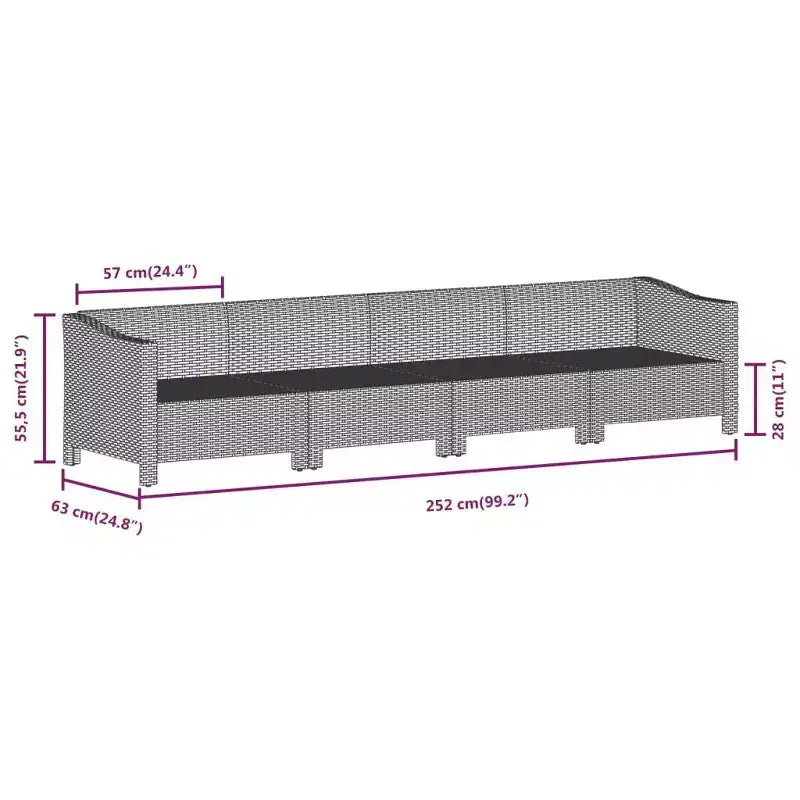 vidaXL Garten Loungeset Grau PE-Rattan, pulverbeschichteter Stahl, Polyester