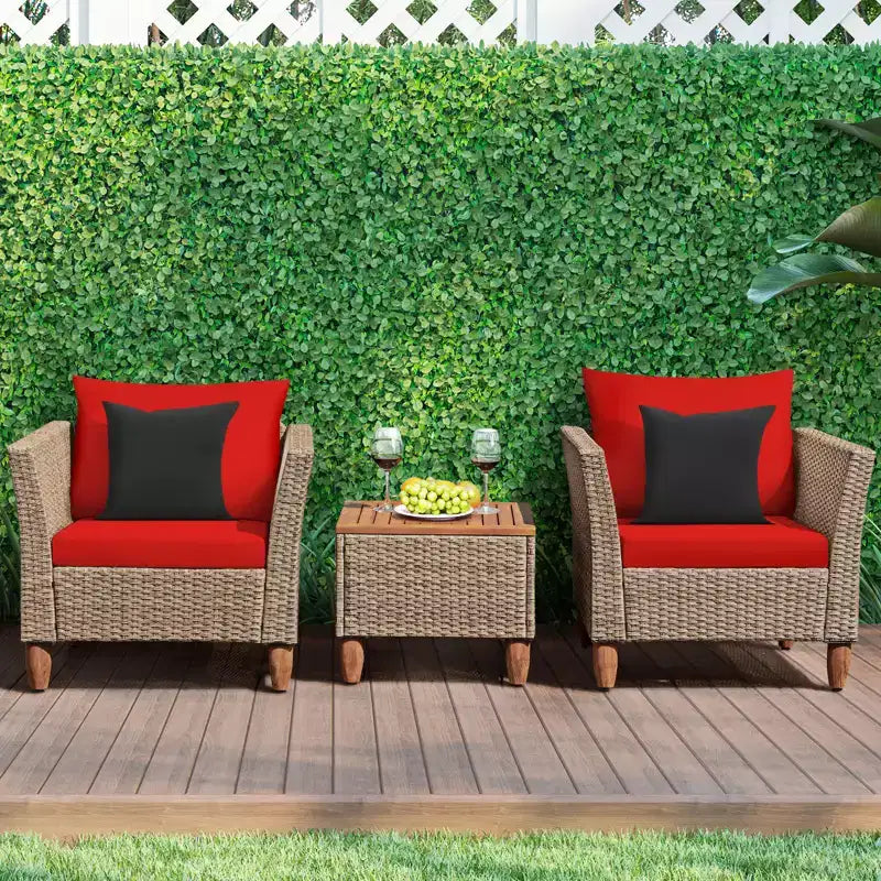 Costway 3 Piece Outdoor Rattan Sofa Set Wicker Conversation Furniture Set with Cushions