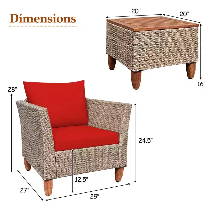 Costway 3-teiliges Outdoor Rattan Sofa Set Gartenmöbel Polyrattan Sitzgruppe mit Kissen