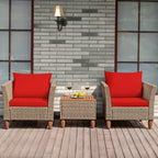 Costway 3-teiliges Outdoor Rattan Sofa Set Gartenmöbel Polyrattan Sitzgruppe mit Kissen
