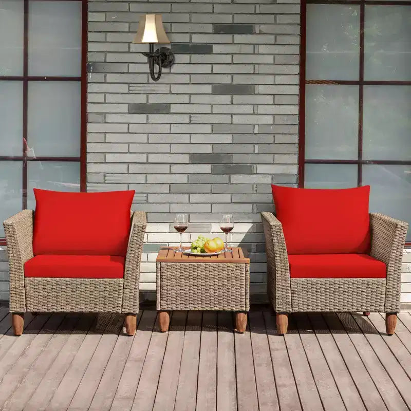 Costway 3-teiliges Outdoor Rattan Sofa Set Gartenmöbel Polyrattan Sitzgruppe mit Kissen