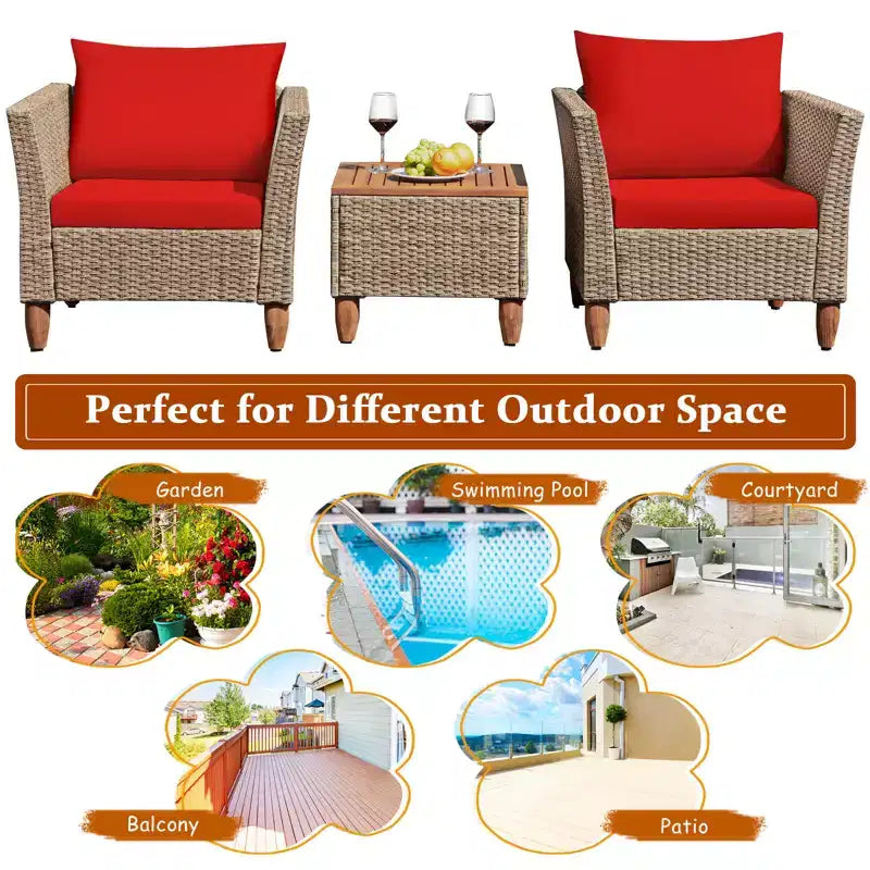 Costway 3-teiliges Outdoor Rattan Sofa Set Gartenmöbel Polyrattan Sitzgruppe mit Kissen