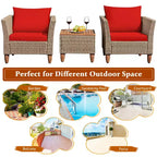 Costway 3-teiliges Outdoor Rattan Sofa Set Gartenmöbel Polyrattan Sitzgruppe mit Kissen