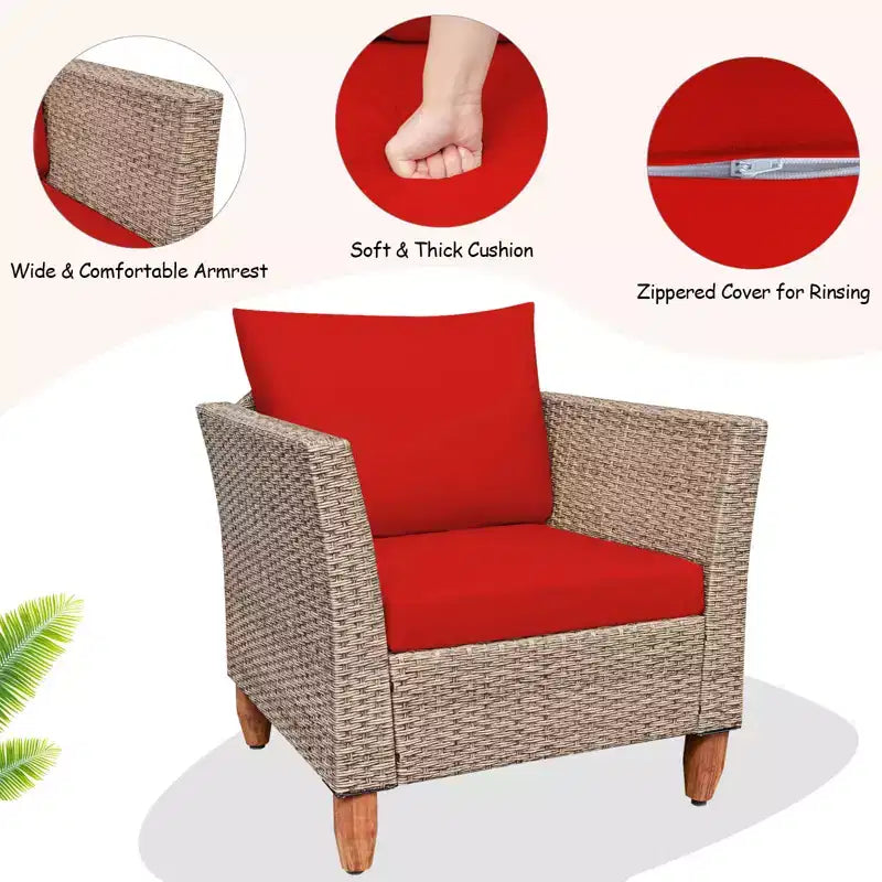 Costway 3-teiliges Outdoor Rattan Sofa Set Gartenmöbel Polyrattan Sitzgruppe mit Kissen