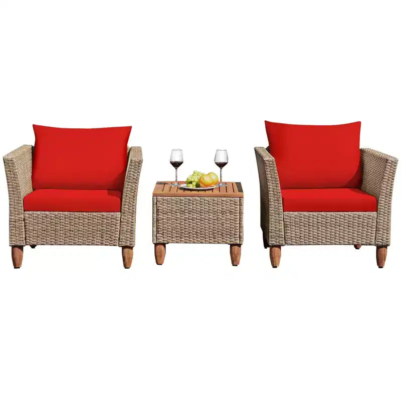Costway 3-teiliges Outdoor Rattan Sofa Set Gartenmöbel Polyrattan Sitzgruppe mit Kissen