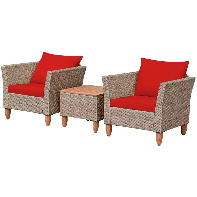 Costway 3-teiliges Outdoor Rattan Sofa Set Gartenmöbel Polyrattan Sitzgruppe mit Kissen