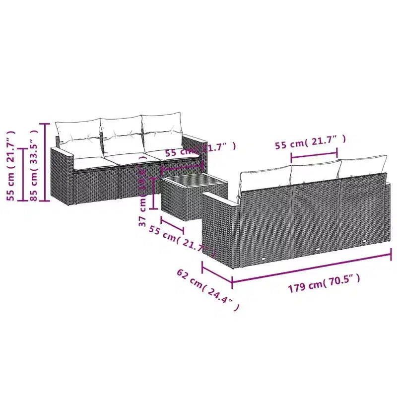 vidaXL Gartensitzgruppe Polyrattan Mittel Verstellbare Füße