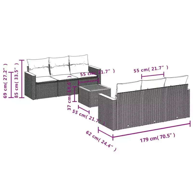vidaXL Gartensitzgruppe Polyrattan Mittel Verstellbare Füße