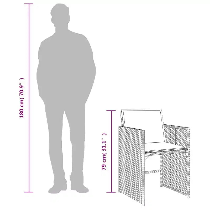 vidaXL Gartenessgruppe 12-teilig Grau Polyrattan Groß Zusammenklappbar